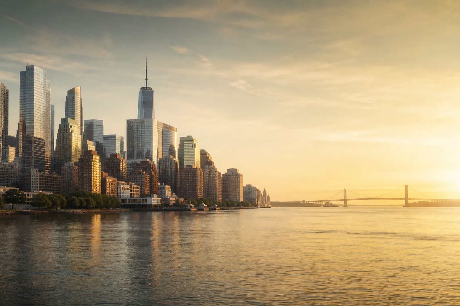 U.S. metropolitan skyline at golden hour
